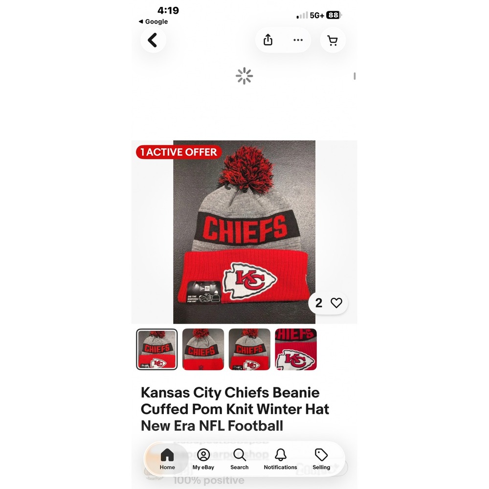 New Era Kansas City Chiefs Beanie Cuffed Pom Winter Hat NFL Football Red‎ Grey